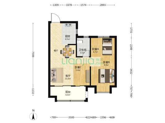 五建瑞屿轩 3室1厅1卫 75平方