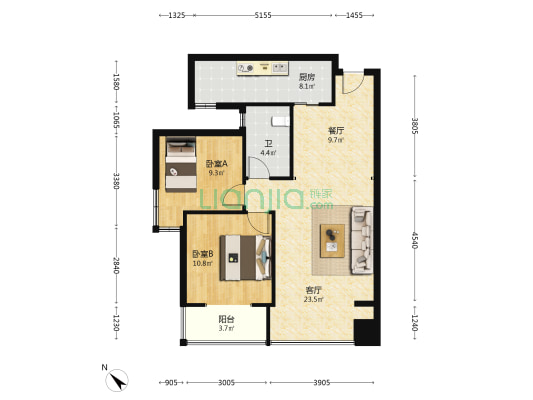 天府明珠 2室2厅1卫 85平方