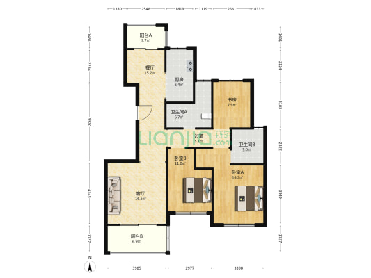 丁香花园 3室2厅2卫 128平方