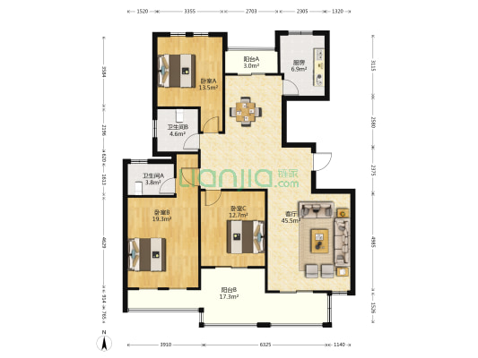 绿城桂花园 3室1厅2卫 156平方