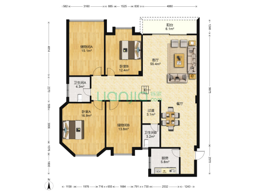 水口苑 2室1厅2卫 153平方