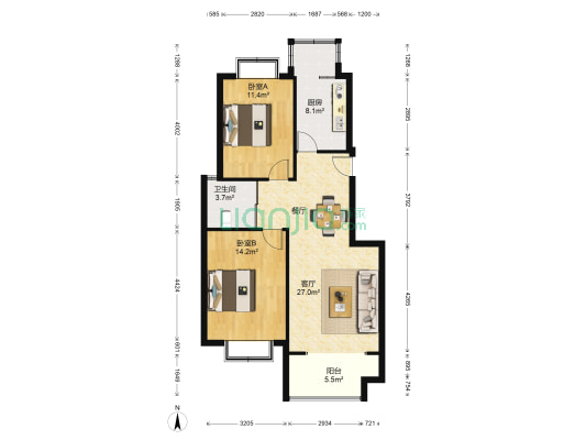 豪绅嘉苑 2室1厅1卫 94平方