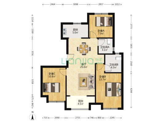 禹洲嘉誉风华 3室1厅2卫 95平方