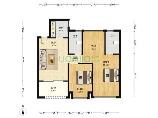 宏地望府 3室1厅2卫 98平方