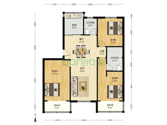 沿海大市场 3室2厅2卫 121平方