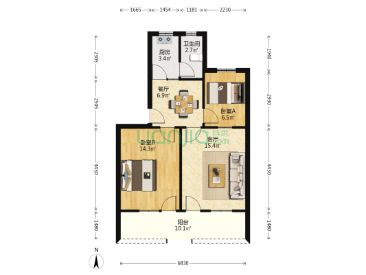 建工西村 2室2厅1卫 64平方