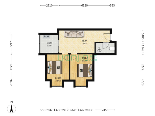 绿都锦苑 2室1厅1卫 66平方