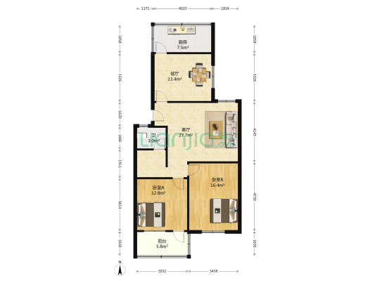 公路局宿舍 2室2厅1卫 100平方