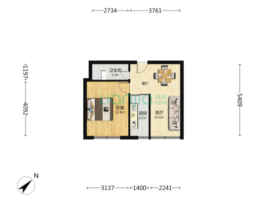 百乐门小区 1室1厅1卫 51平方