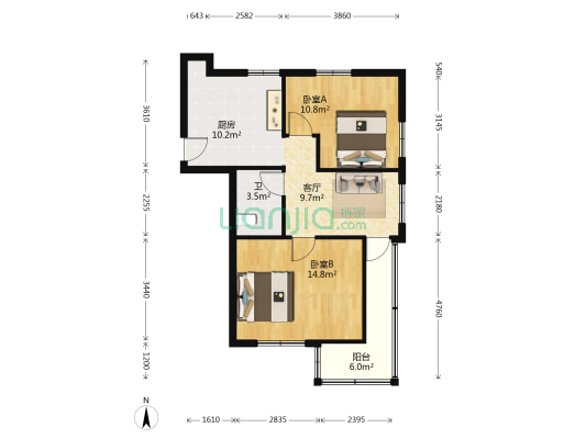 人民新邨 2室1厅1卫 67平方