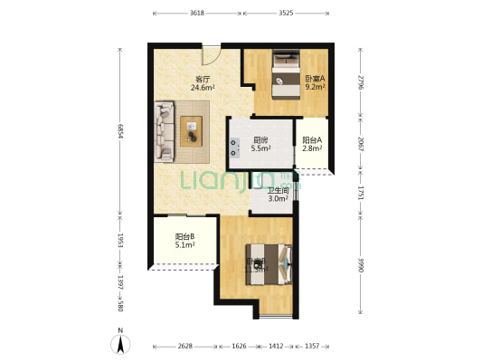 保利圆梦城九区 2室1厅1卫 71平方