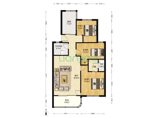 汇成桂苑 3室1厅2卫 103平方