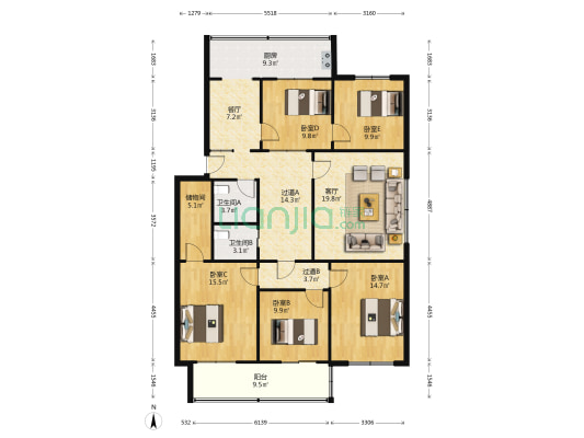 牛奶厂宿舍 5室2厅2卫 159平方