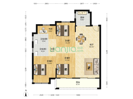 新鸿·光悦里 4室1厅2卫 125平方