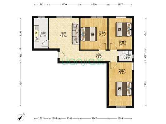正中街51号居民楼 3室1厅1卫 86平方