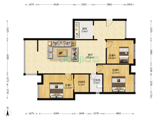 尚品境界二期 3室1厅1卫 124平方