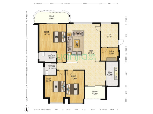 汇银帝景湾 4室1厅2卫 168平方
