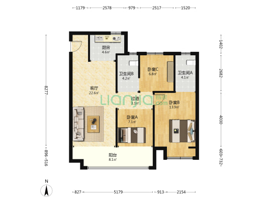 卓越·青岚郡 3室1厅2卫 105平方