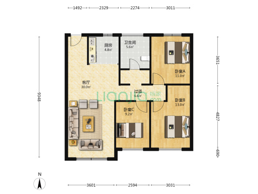 碧桂园太阳城星荟 3室1厅1卫 99平方