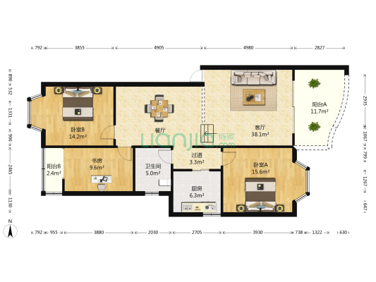 丽景名苑 3室1厅1卫 117平方