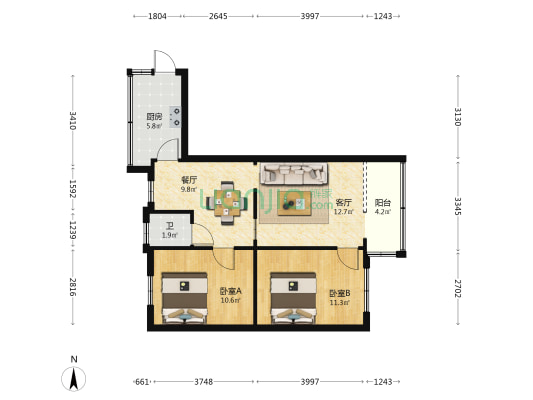 东风西路297号院 2室2厅1卫 59平方