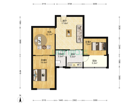 红石柱正街46号 3室1厅1卫 56平方