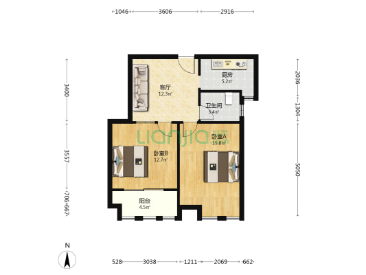 恒荣国际广场 2室1厅1卫 73平方