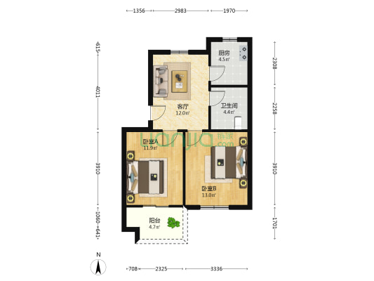 永乐公寓 2室1厅1卫 65平方