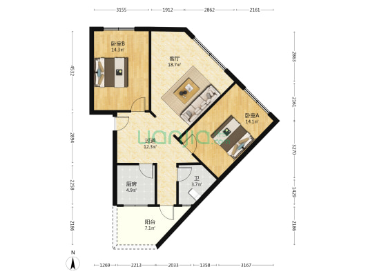 真武巷28号 2室1厅1卫 86平方