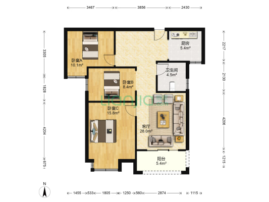 星海湾南院 3室1厅1卫 101平方