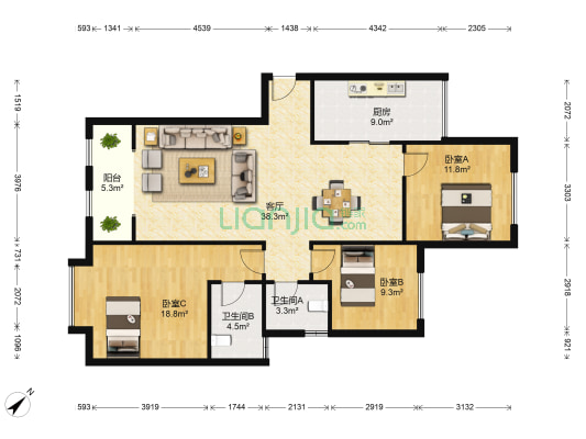 君悦·金桂苑 3室1厅2卫 125平方