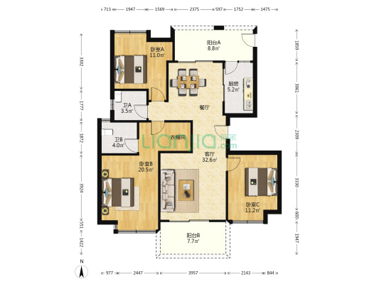 福瑞新村 3室1厅2卫 93平方