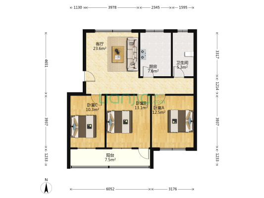 龙华路18号 3室1厅1卫 94平方