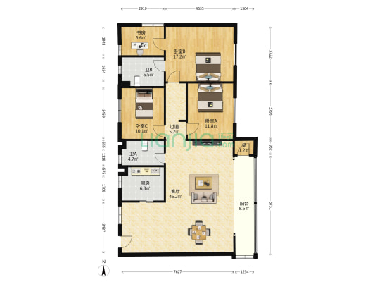华能大厦 4室1厅2卫 146平方