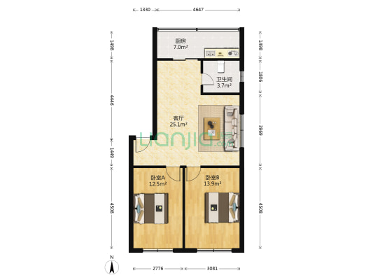 新港小区 2室1厅1卫 81平方