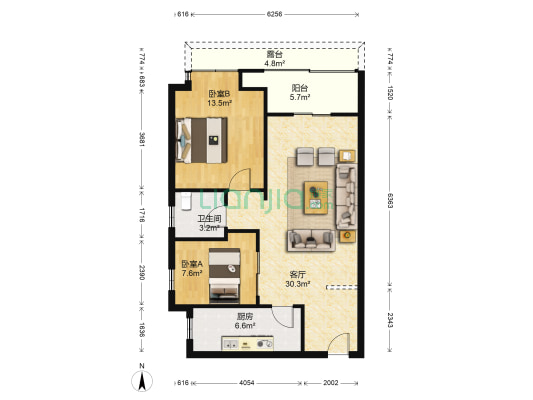红旗公寓 2室1厅1卫 81平方
