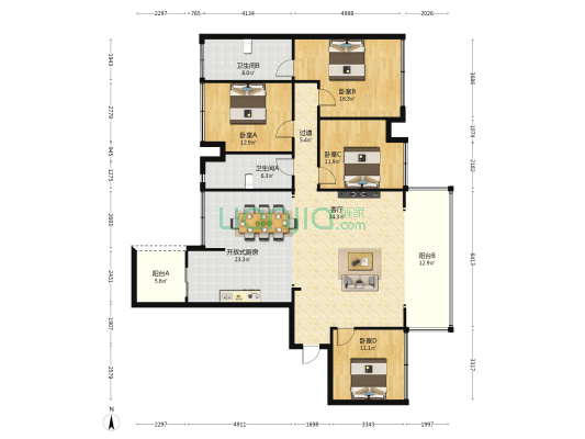 天府公园观澜8号泊岸 4室1厅2卫 158平方