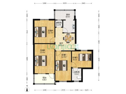 燕子山路15号 4室1厅2卫 88平方