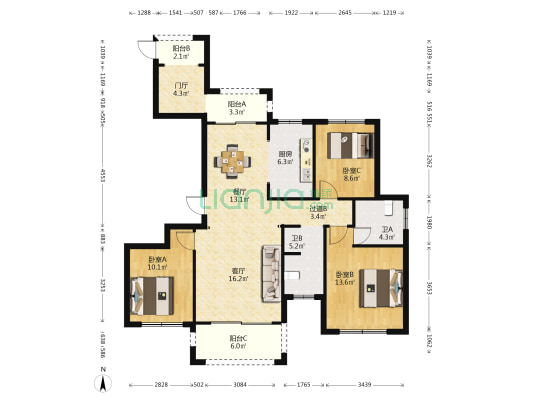 蓝泊湾 3室2厅2卫 97平方