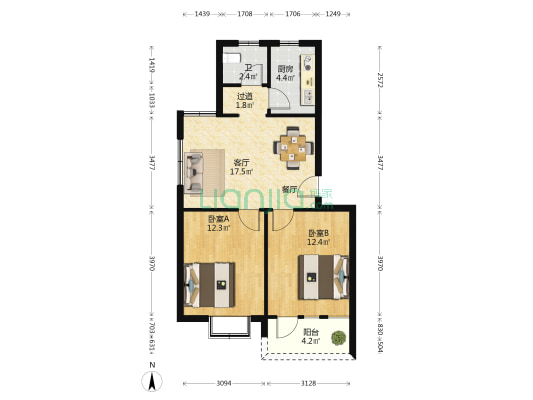 沙河景园南区 2室1厅1卫 69平方