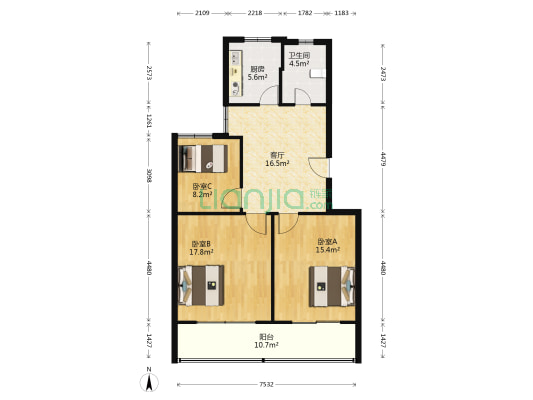滨江三村南区 3室1厅1卫 88平方