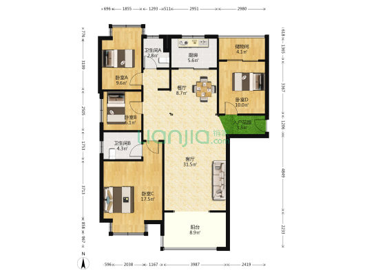 碧桂园中央花园 4室2厅2卫 136平方