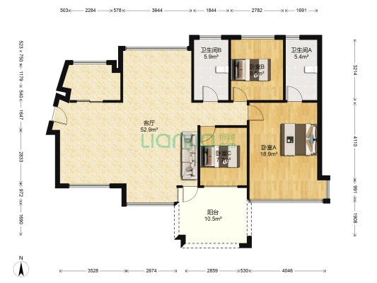 凯茵新城07区叠翠园 3室1厅2卫 130平方