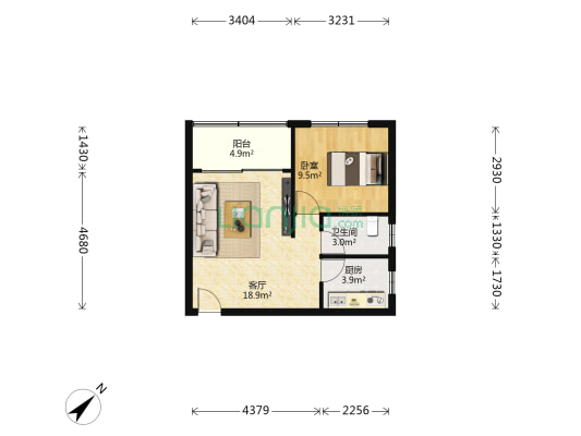 豪华花园 1室1厅1卫 52平方