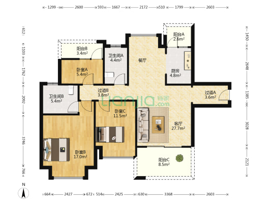君悦濠庭 3室1厅2卫 115平方