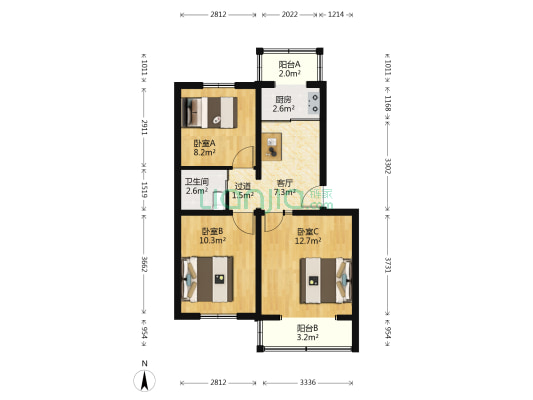 中门寺街6号院 3室1厅1卫 66平方
