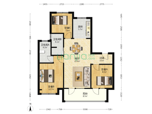 融创未来壹号 3室1厅2卫 107平方