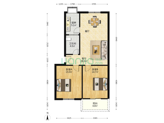 梅苑小区(东西湖) 2室1厅1卫 90平方