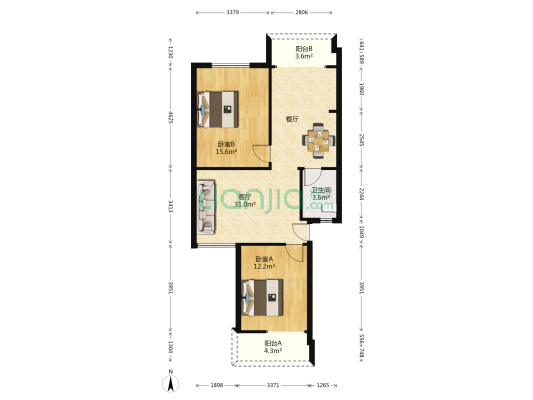 碧湖花园 2室1厅1卫 85平方