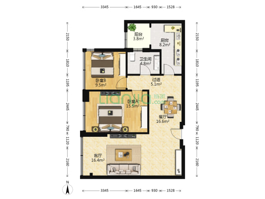 安信大厦 2室2厅1卫 92平方